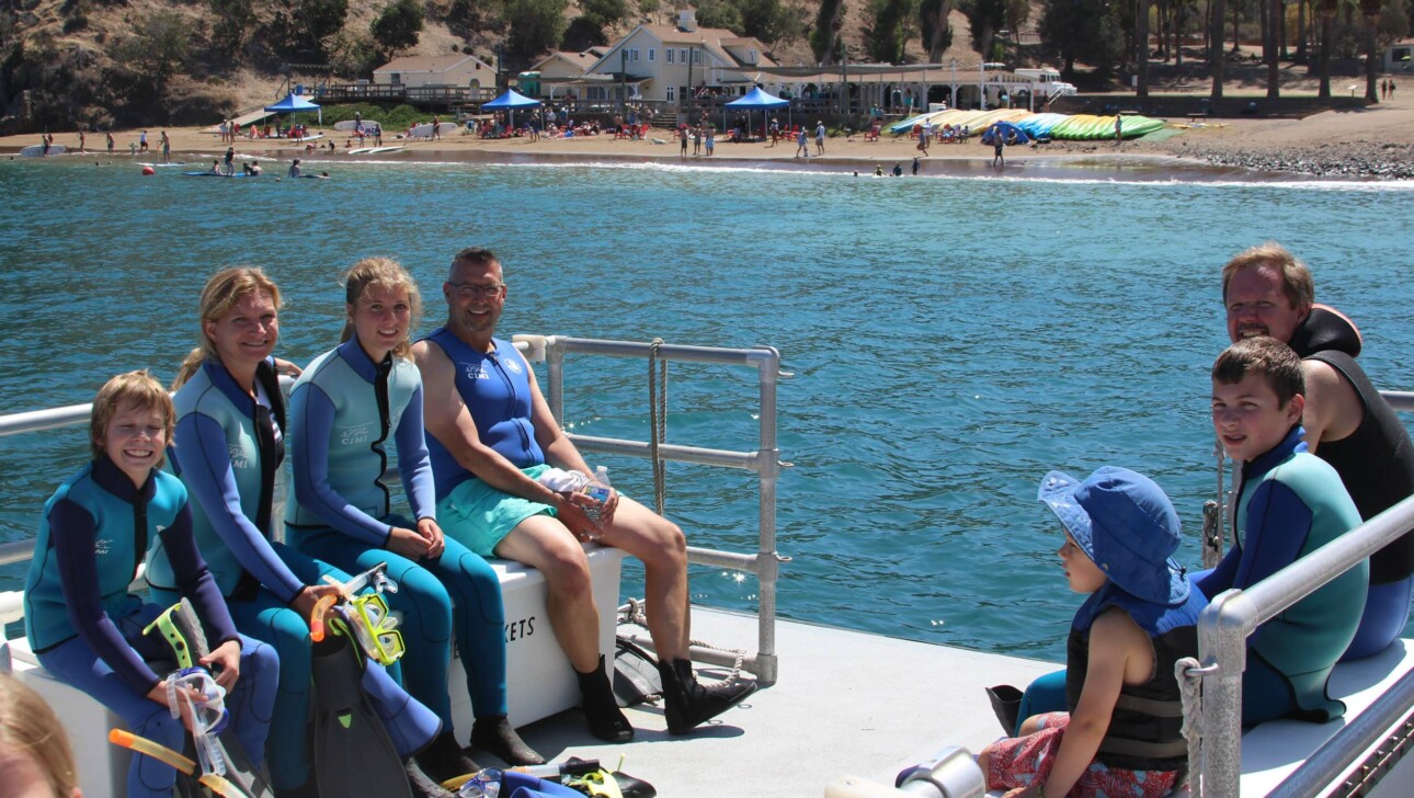 Snorkel group on boat.